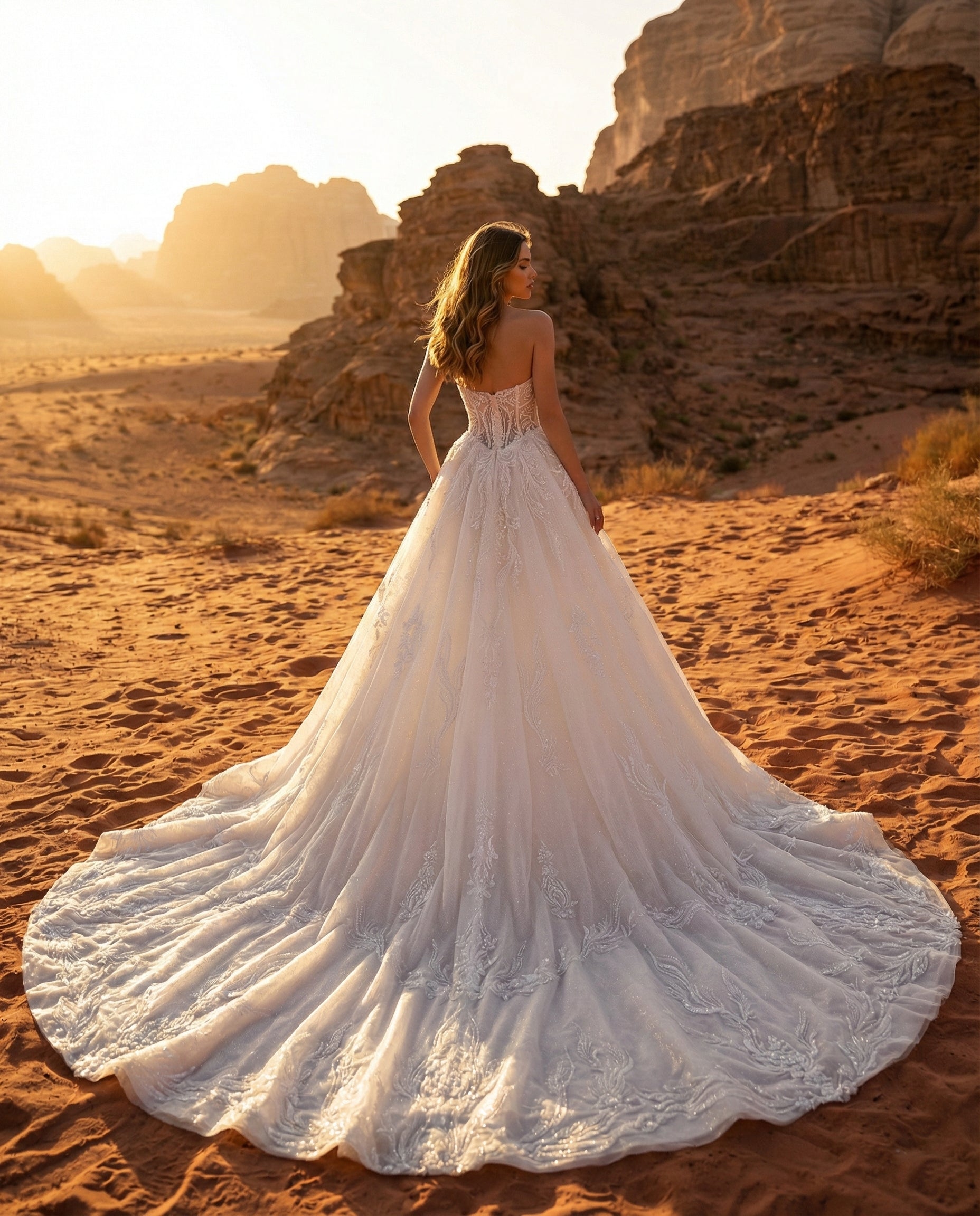 Abito da Sposa Principesco con Ricami Preziosi e Collo Alto Modello LBS 425