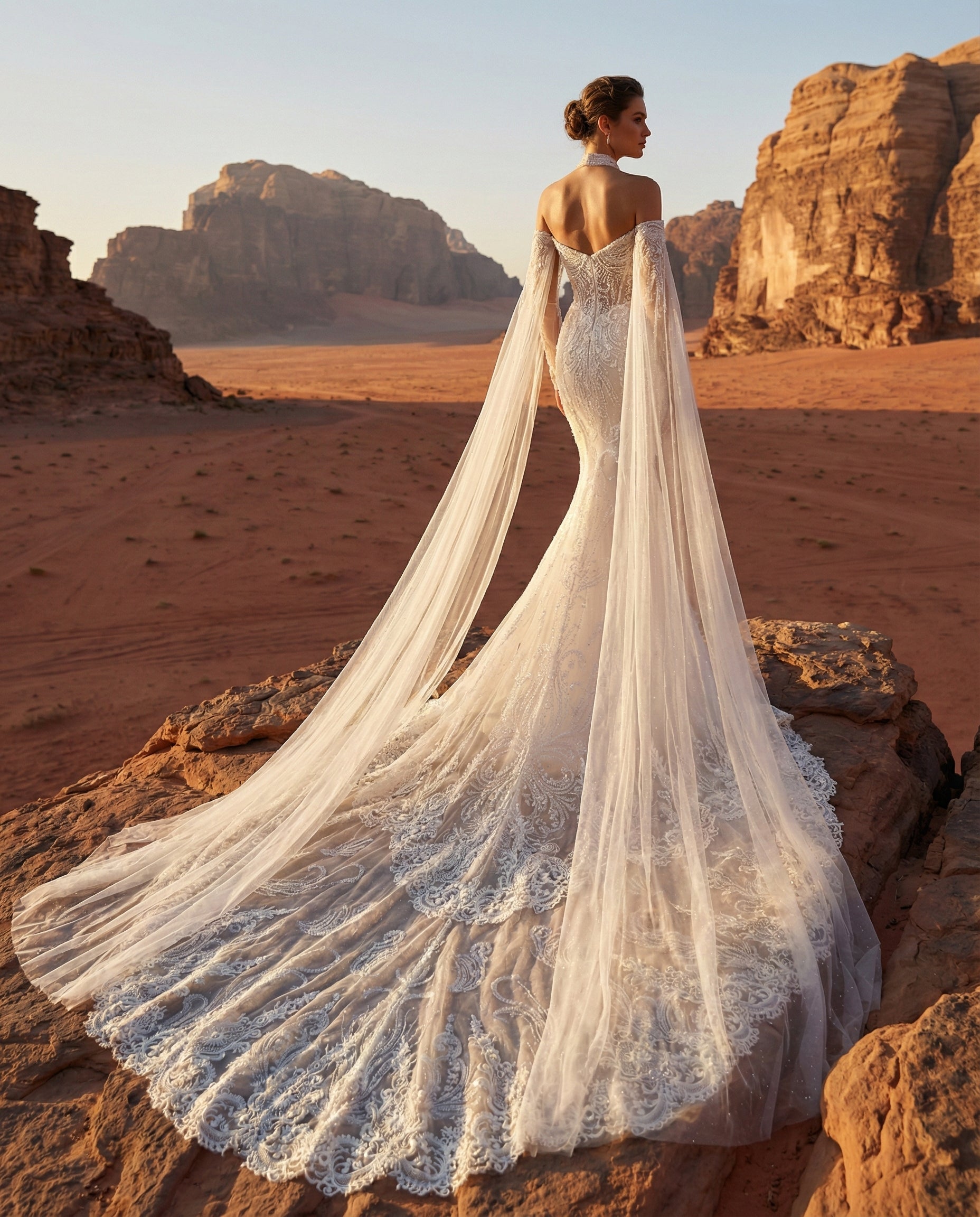 Abito da Sposa a Sirena Gioiello con Intricati Ricami in Perle e Mantella Scenografica - LUIGI BRUNO - MODELLO LBS426