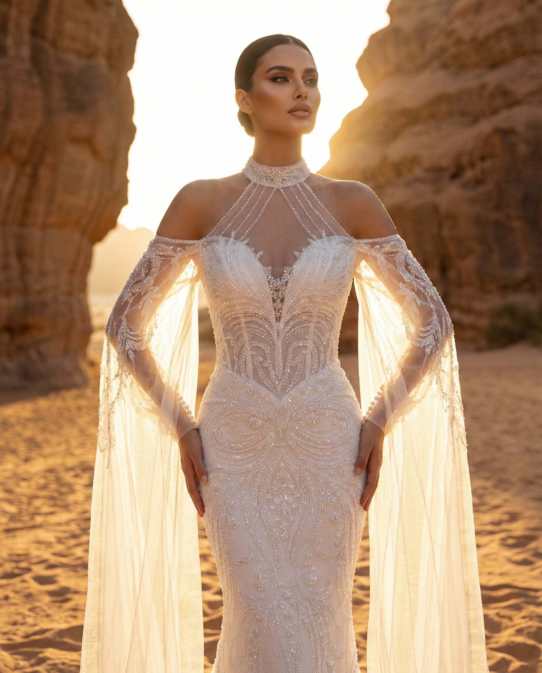 Abito da Sposa a Sirena Gioiello con Intricati Ricami in Perle e Mantella Scenografica - LUIGI BRUNO - MODELLO LBS426