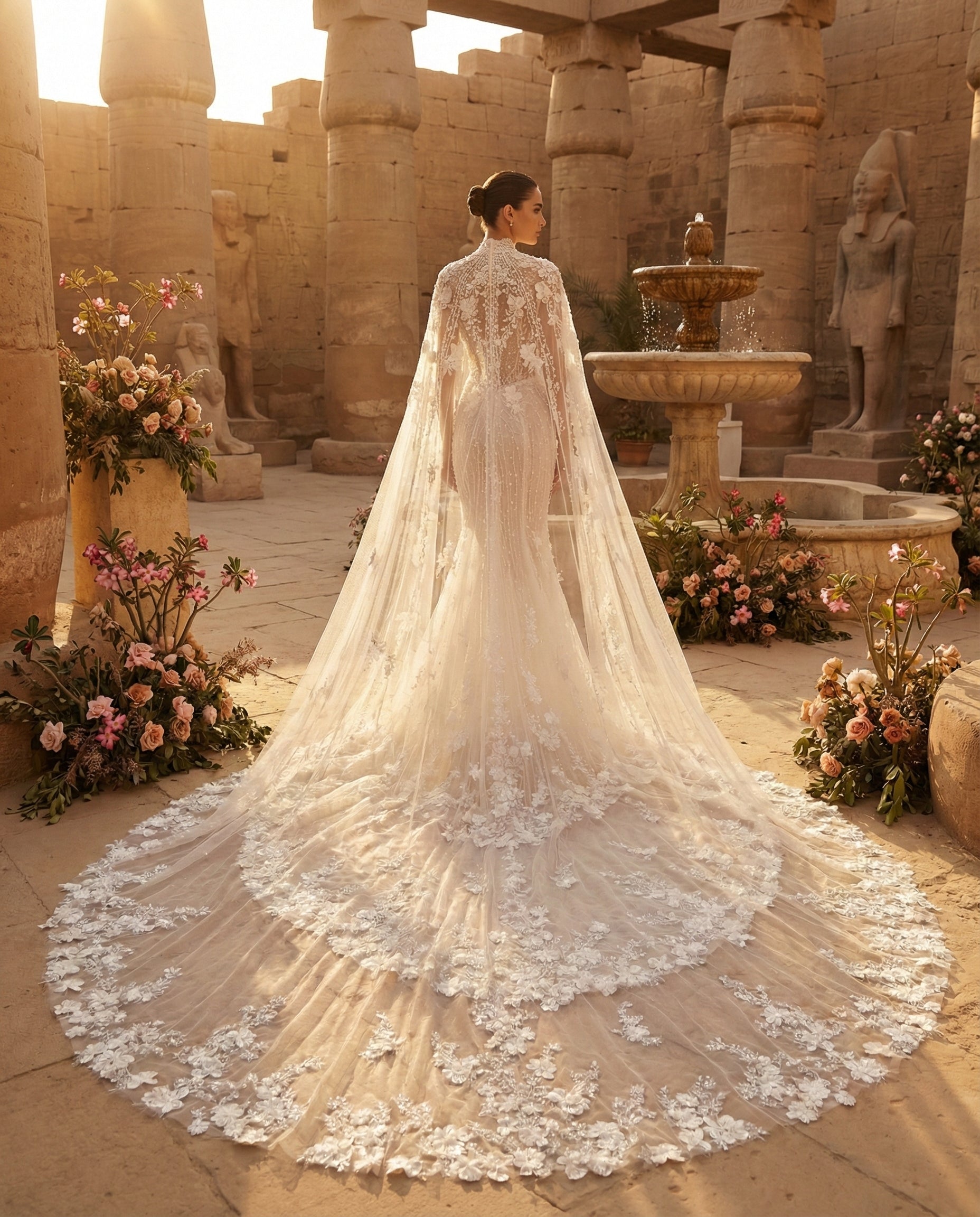 Abito da Sposa a Sirena di Lusso con Mantella e Ricami 3D | LUIGI BRUNO - Modello LBS 428