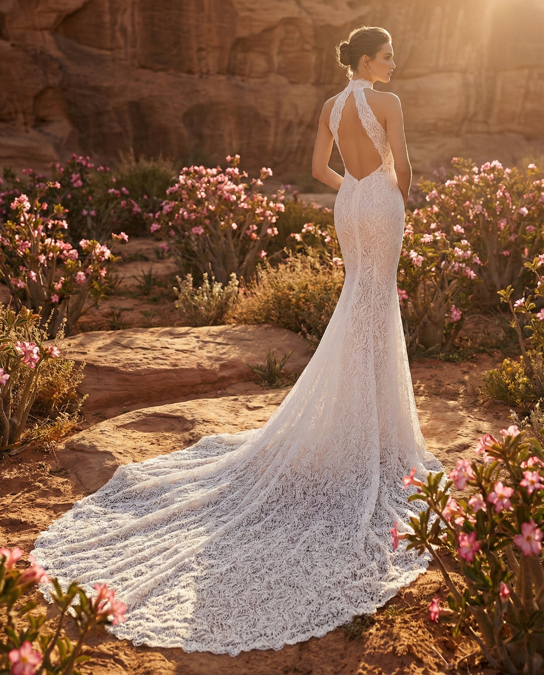Abito da Sposa a Sirena in Pizzo con Scollo all'Americana e Sopragonna in Tulle - LUIGI BRUNO - MODELLO LBS433