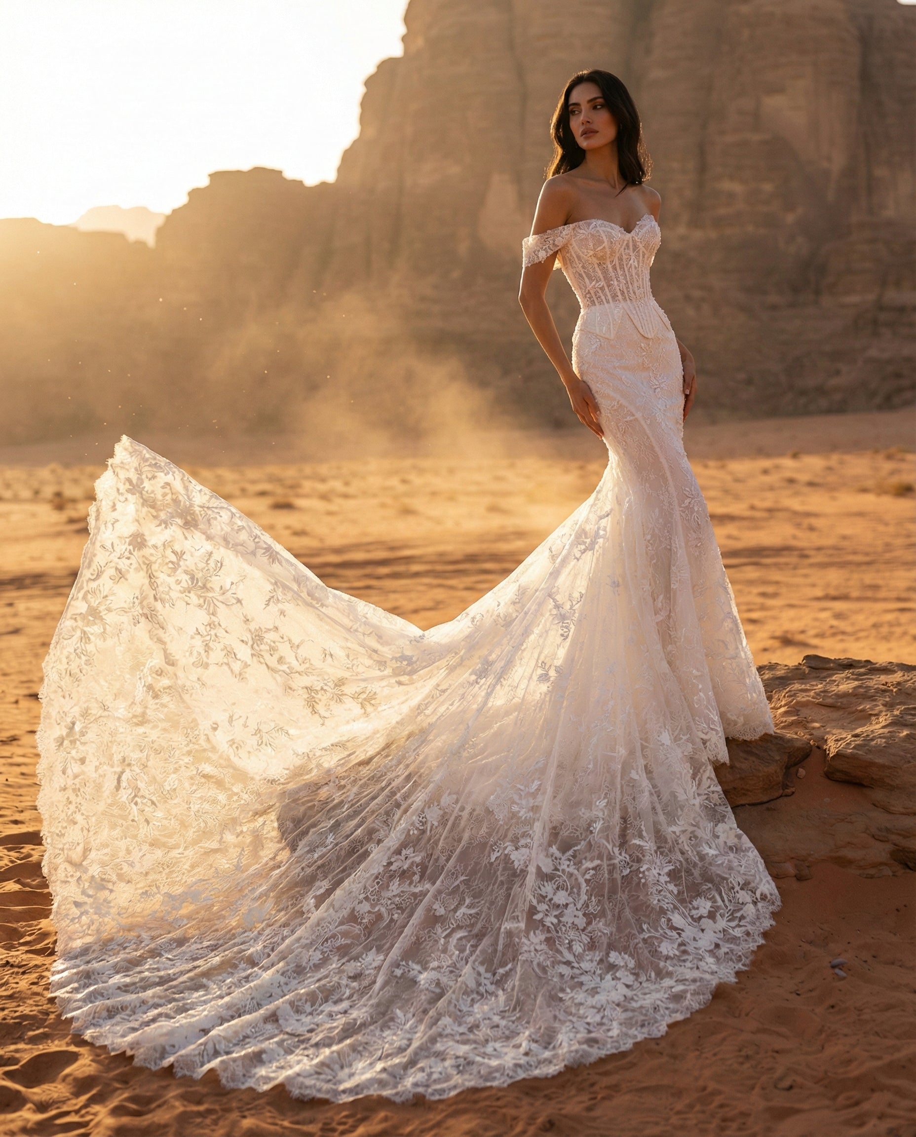 Abito da Sposa a Sirena in Pizzo con Corpetto Bustier e Scollo a Cuore - LUIGI BRUNO - MODELLO LBS435