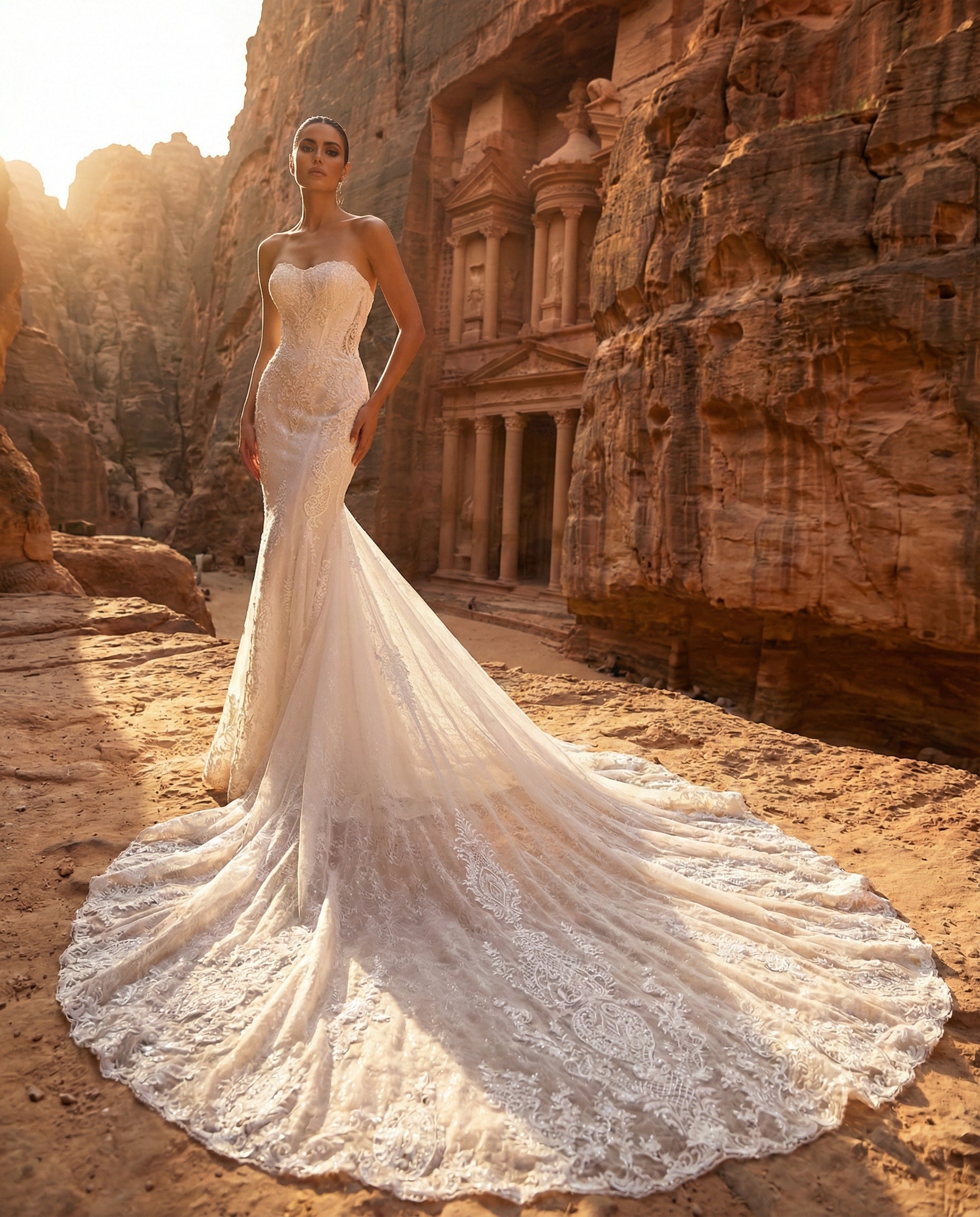 Abito da Sposa a Sirena in Pizzo con Mantella Cattedrale e Collo Alto | LUIGI BRUNO - MODELLO LBS436