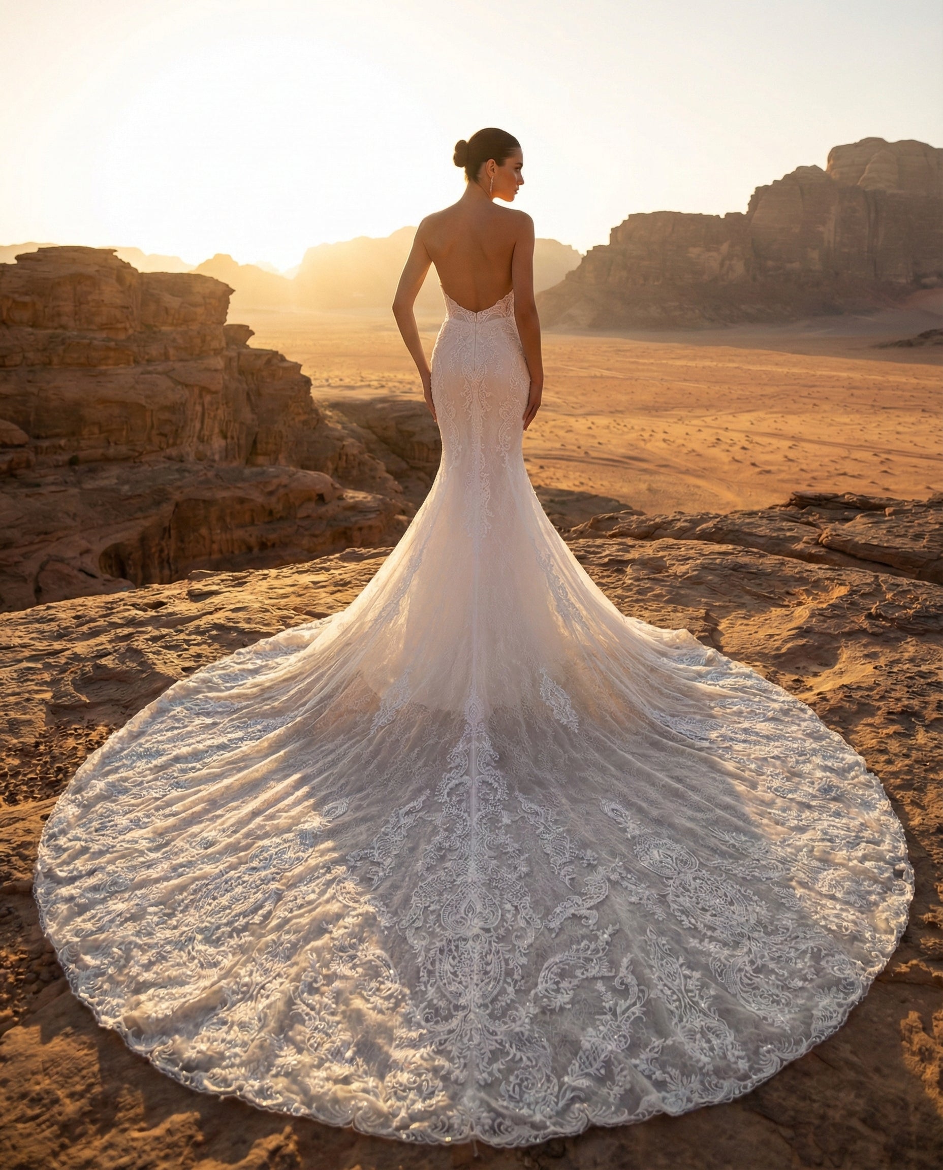 Abito da Sposa a Sirena in Pizzo con Mantella Cattedrale e Collo Alto | LUIGI BRUNO - MODELLO LBS436