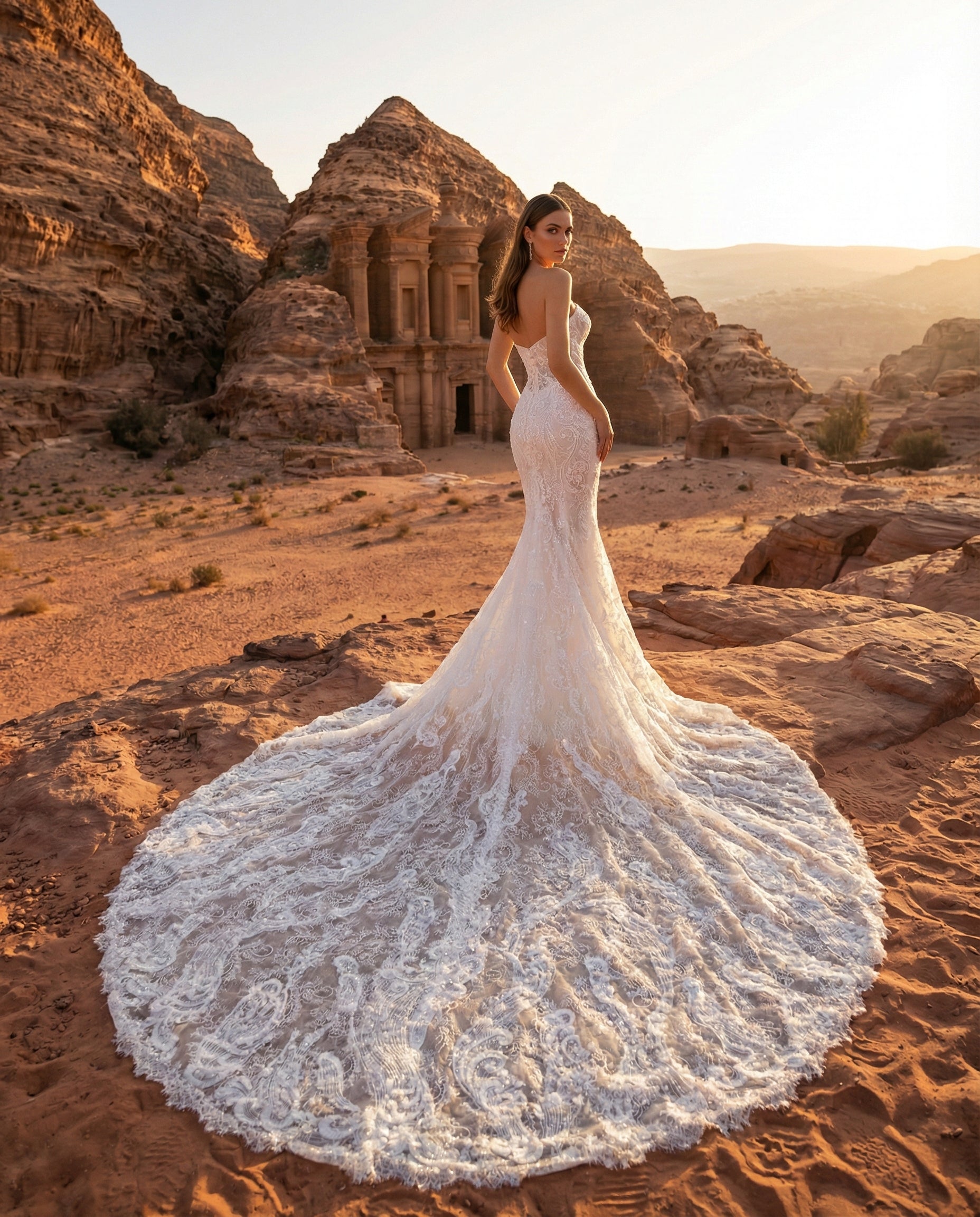 Abito da Sposa a Sirena in Pizzo con Maniche Lunghe e Dettaglio Cut-Out | LUIGI BRUNO - Modello LBS 440