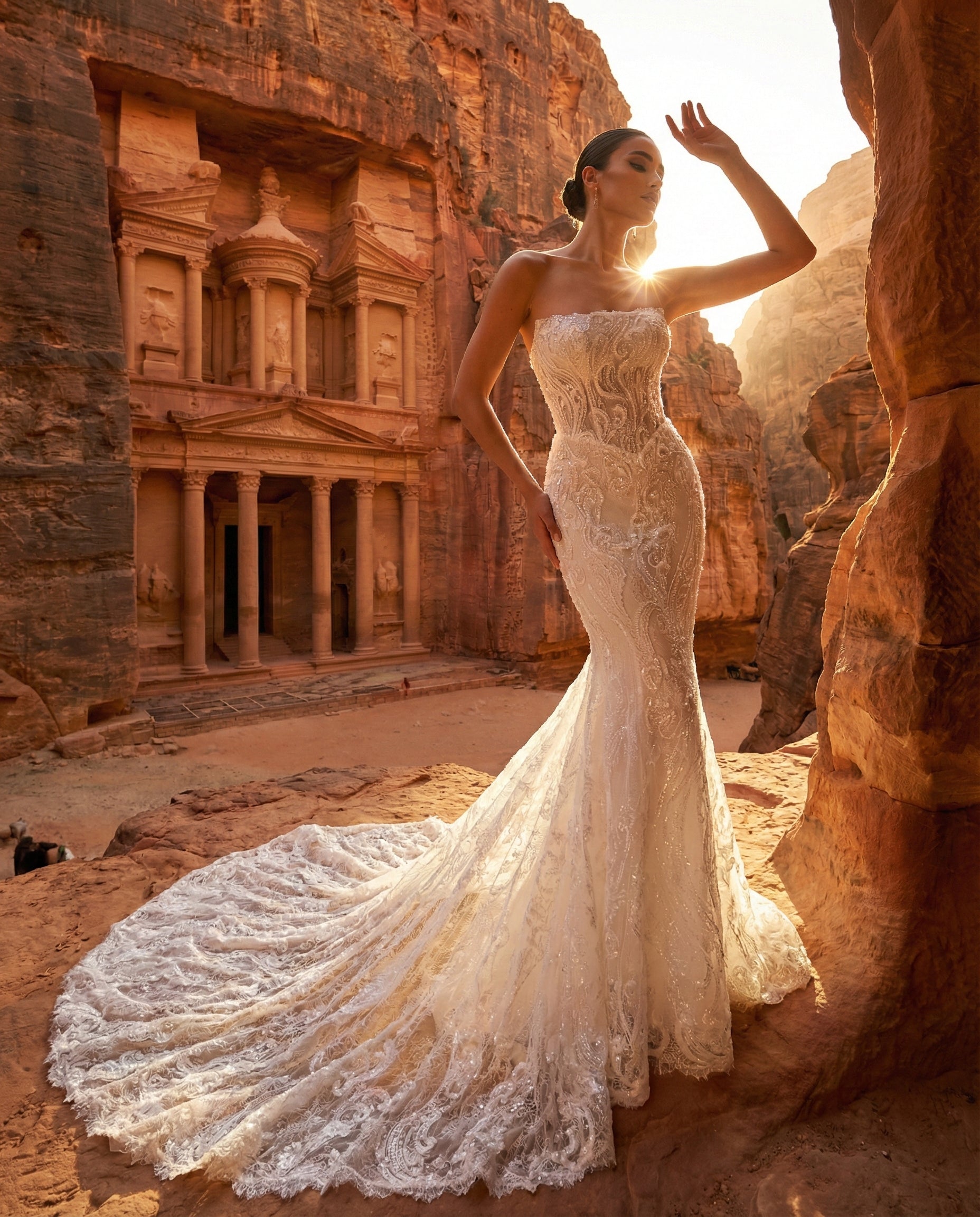Abito da Sposa a Sirena in Pizzo con Maniche Lunghe e Dettaglio Cut-Out | LUIGI BRUNO - Modello LBS 440