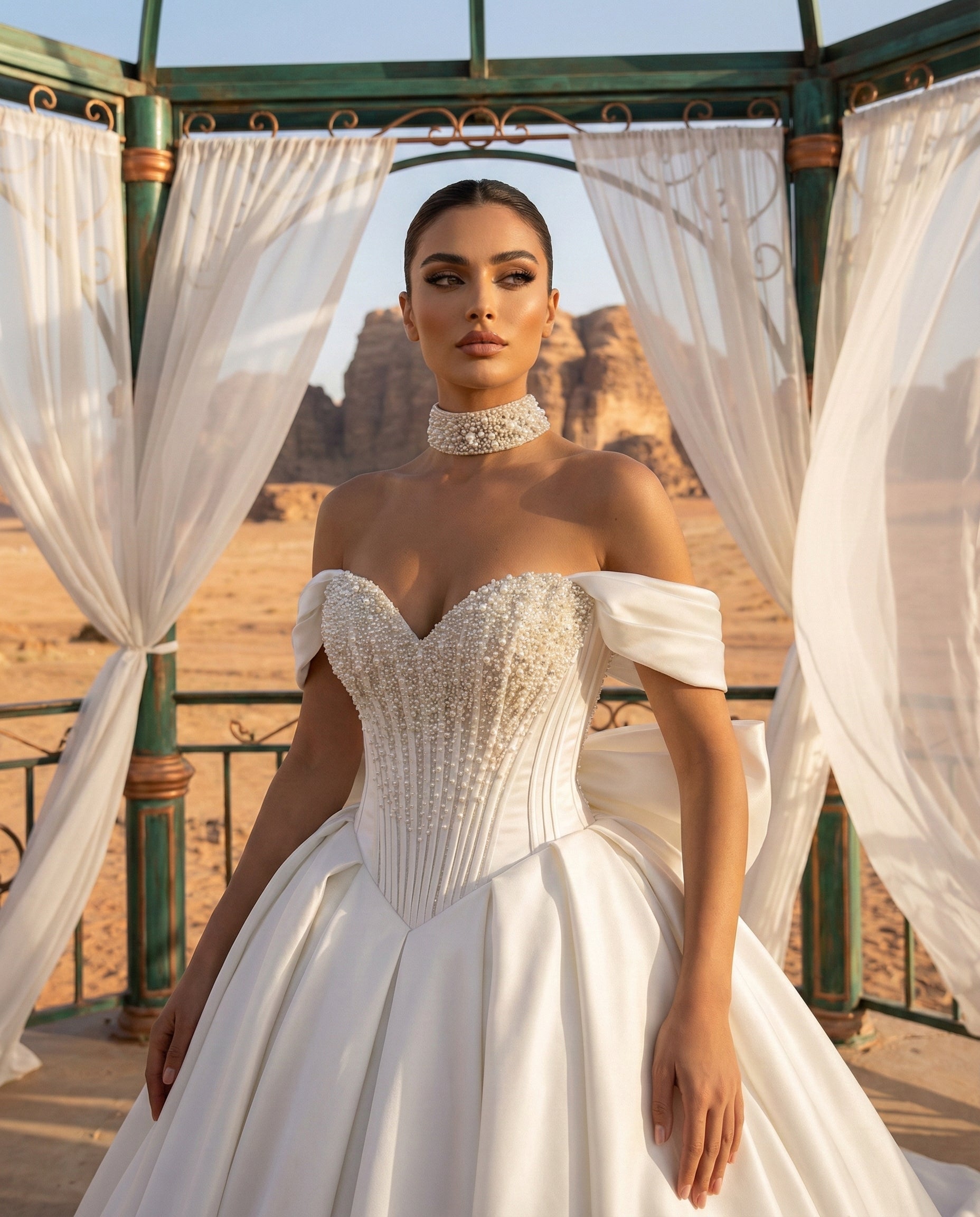 Abito Sposa Romantico in Mikado principesco con Bustier Gioiello - LUIGI BRUNO - LBS 443