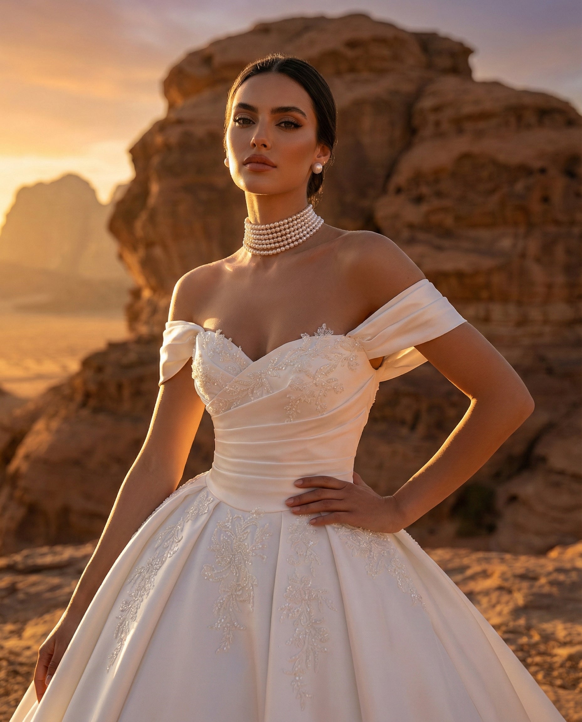 Abito da Sposa Principesco in Raso con Pizzo Floreale e Scollo a Cuore - LUIGI BRUNO - MODELLO LBS444
