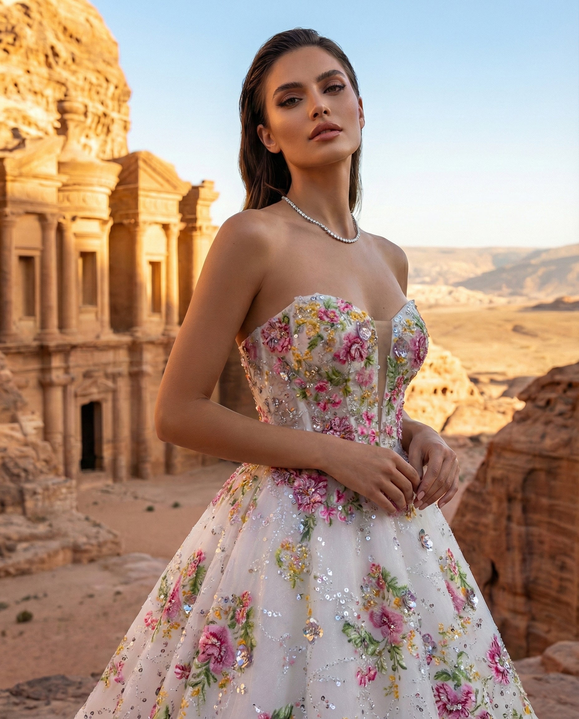 Abito Haute Couture con Ricami Floreali e Paillettes – LUIGI BRUNO - Modello LBS 446