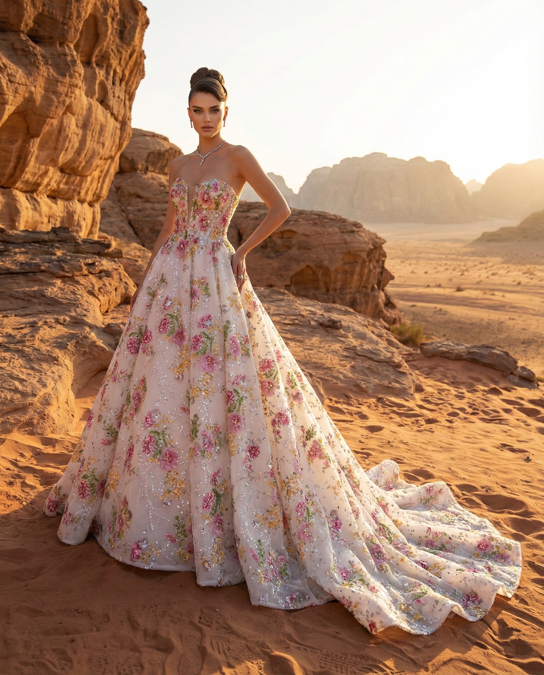 Abito Haute Couture con Ricami Floreali e Paillettes – LUIGI BRUNO - Modello LBS 446