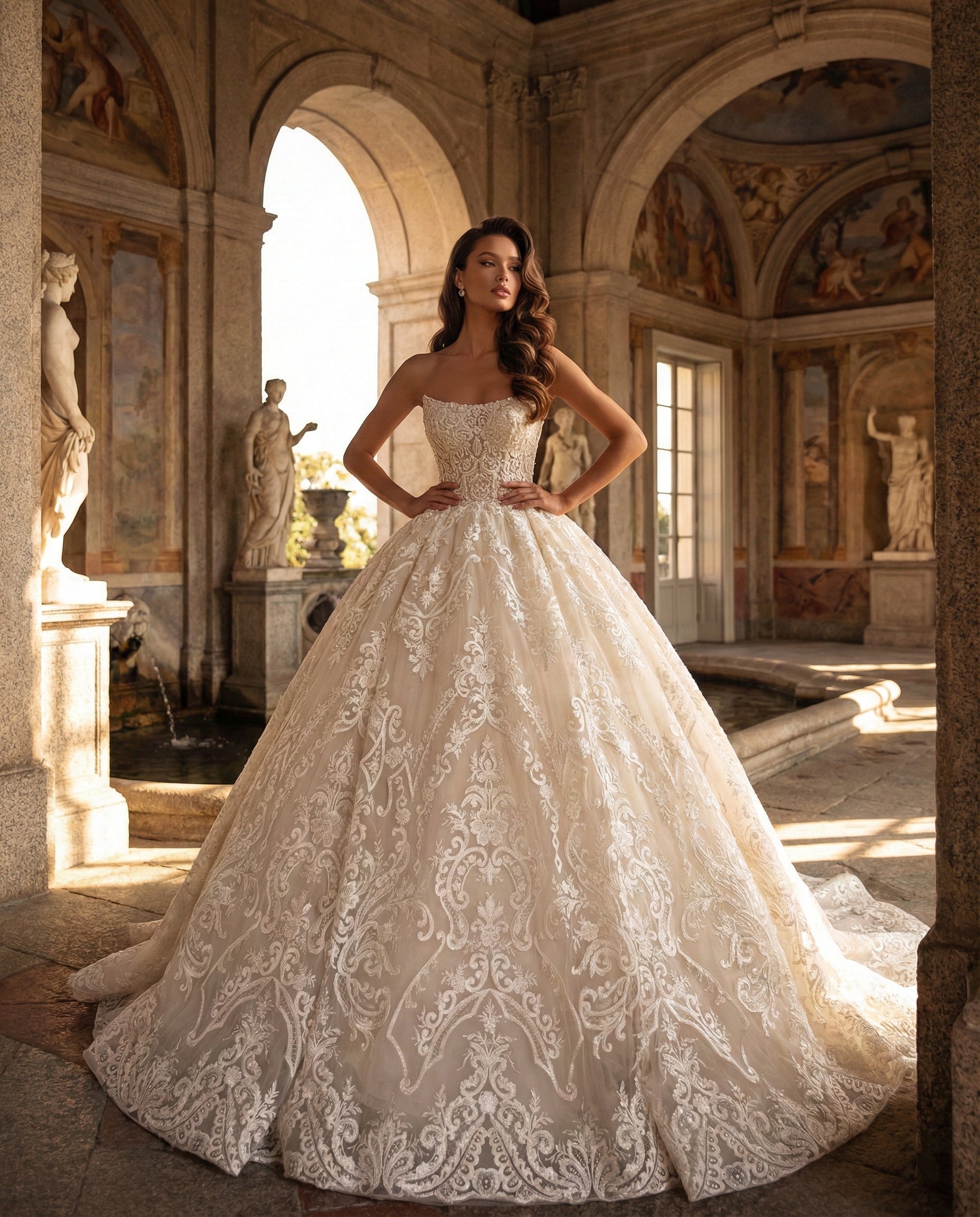 Abito da Sposa Principesco con Ricami in Pizzo Barocco – LUIGI BRUNO - Modello LBS 447