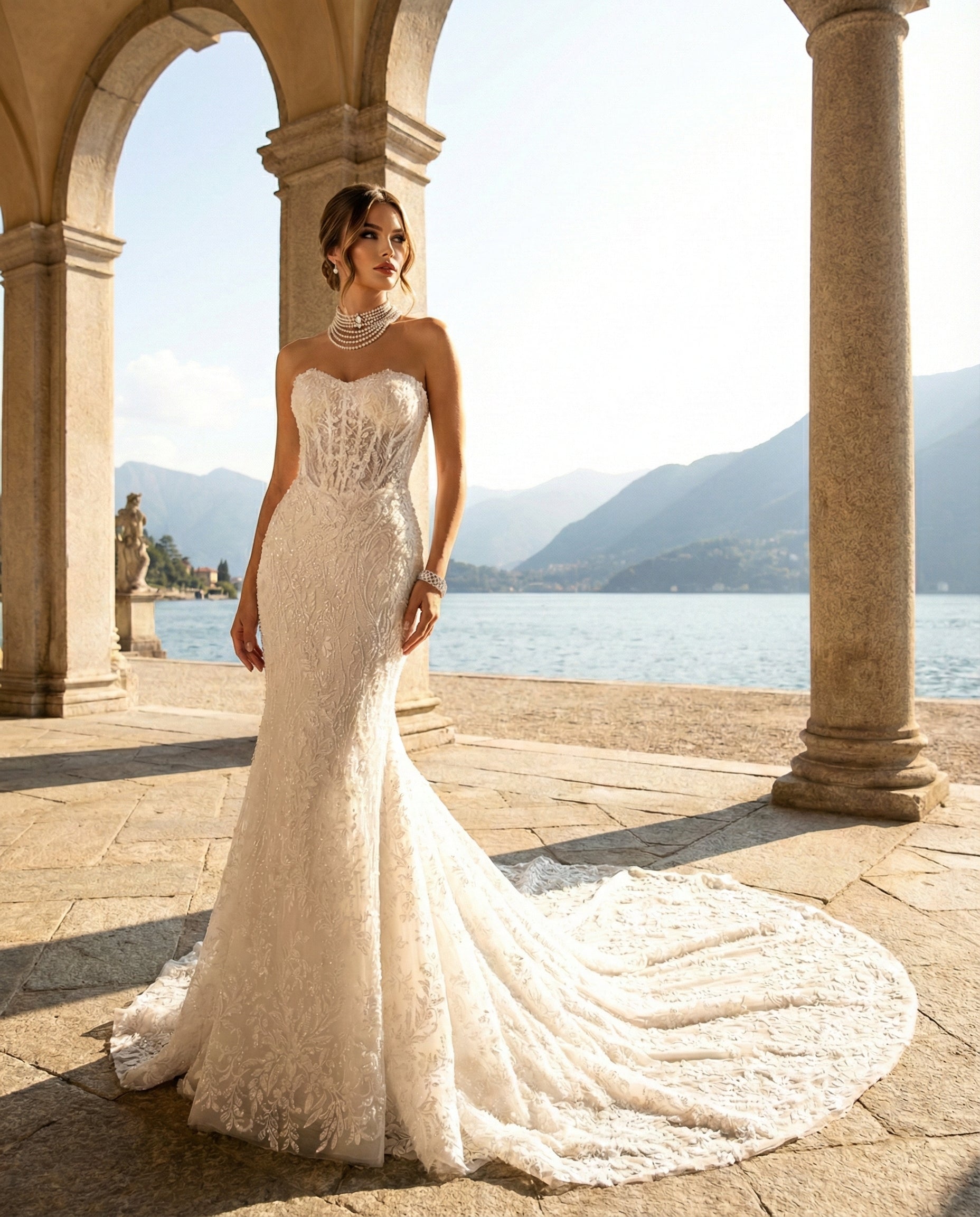 Abito da Sposa a Sirena in Pizzo con Mantella in Tulle – Luigi Bruno-LBS 395