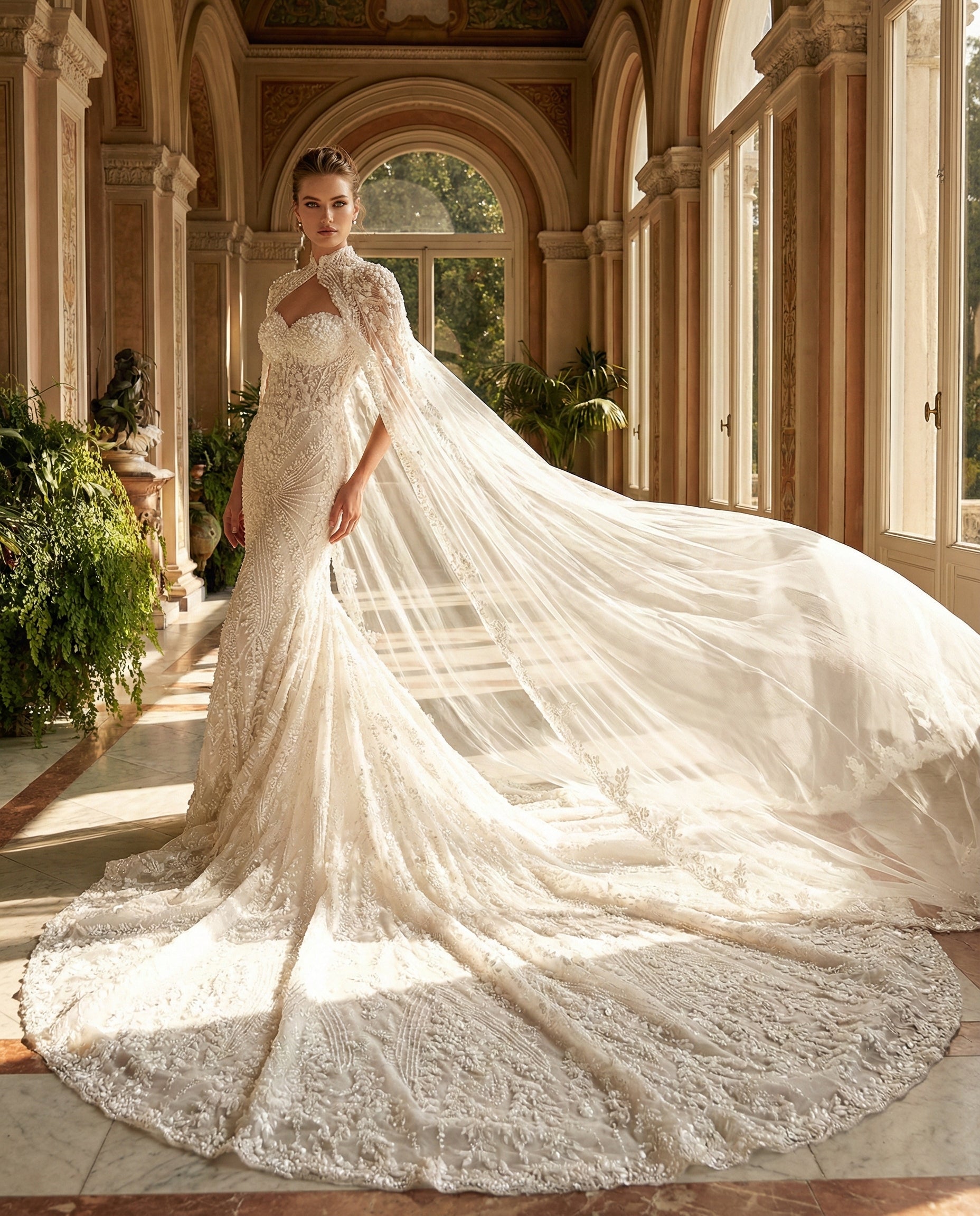 Abito da Sposa a Sirena Gioiello con Mantella Haute Couture e Strascico Regale - Luigi Bruno - LBS396