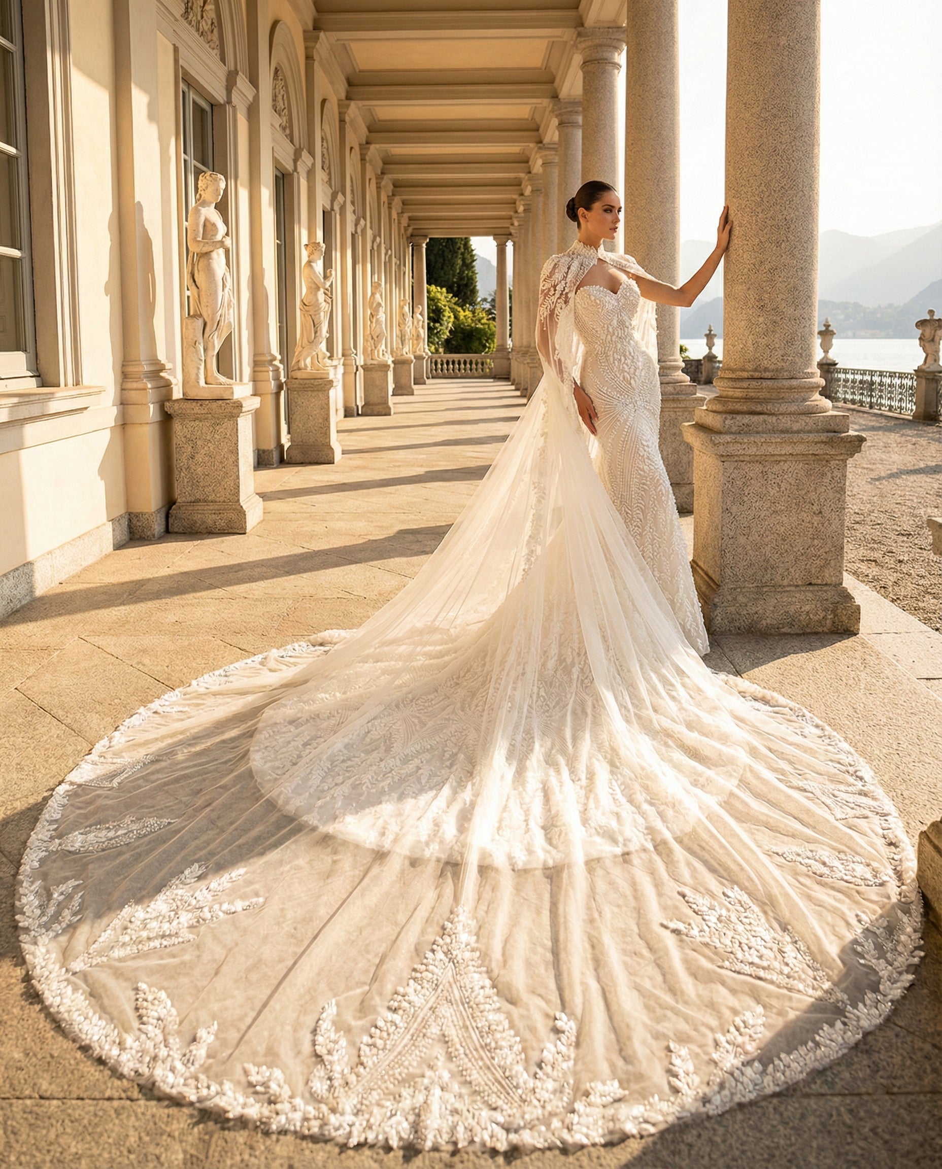 Abito da Sposa a Sirena Gioiello con Mantella Haute Couture e Strascico Regale - Luigi Bruno - LBS396