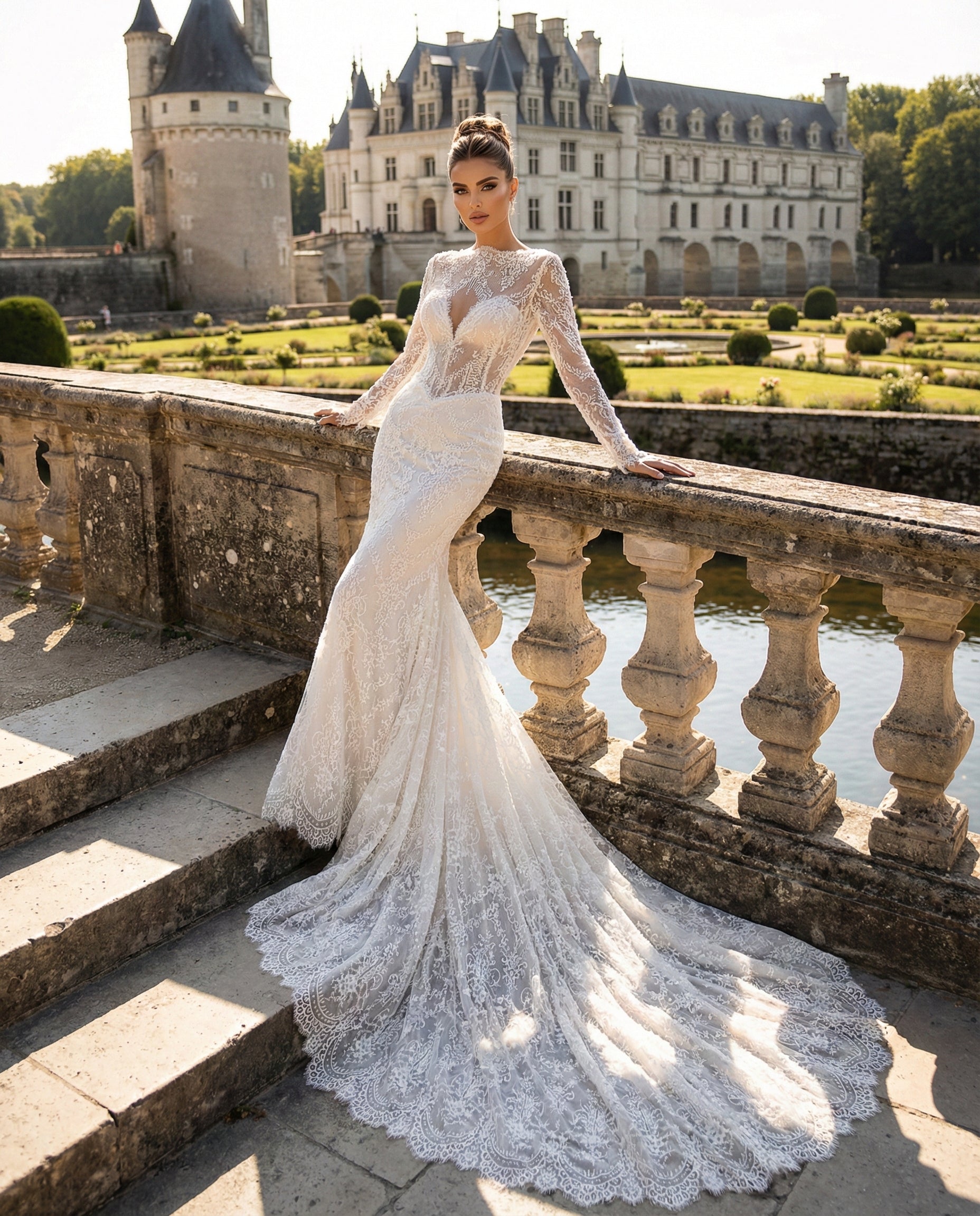 Abito da Sposa a Sirena in Pizzo  chantilly con Scollo a Cuore e Corpetto a Corsetto E Bolero - MARA RAMIREZ - MODELLO SPR294