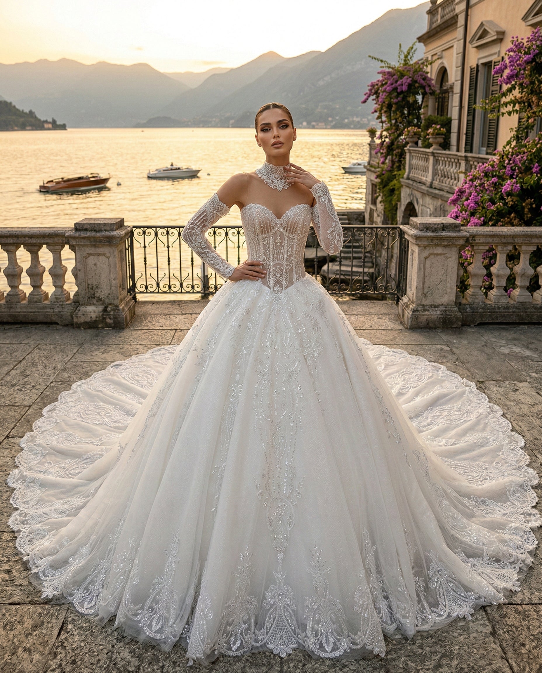 Abito da Sposa Principesco con Corsetto Gioiello e Maniche in Pizzo – MARA RAMIREZ - Modello SPR 299