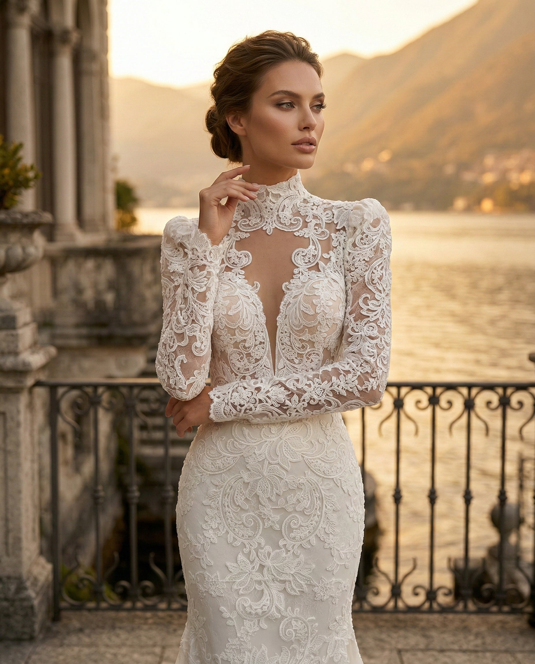 Abito da Sposa a Sirena in Pizzo con Maniche Lunghe e Collo Alto - MARA RAMIREZ - MODELLO SPR300