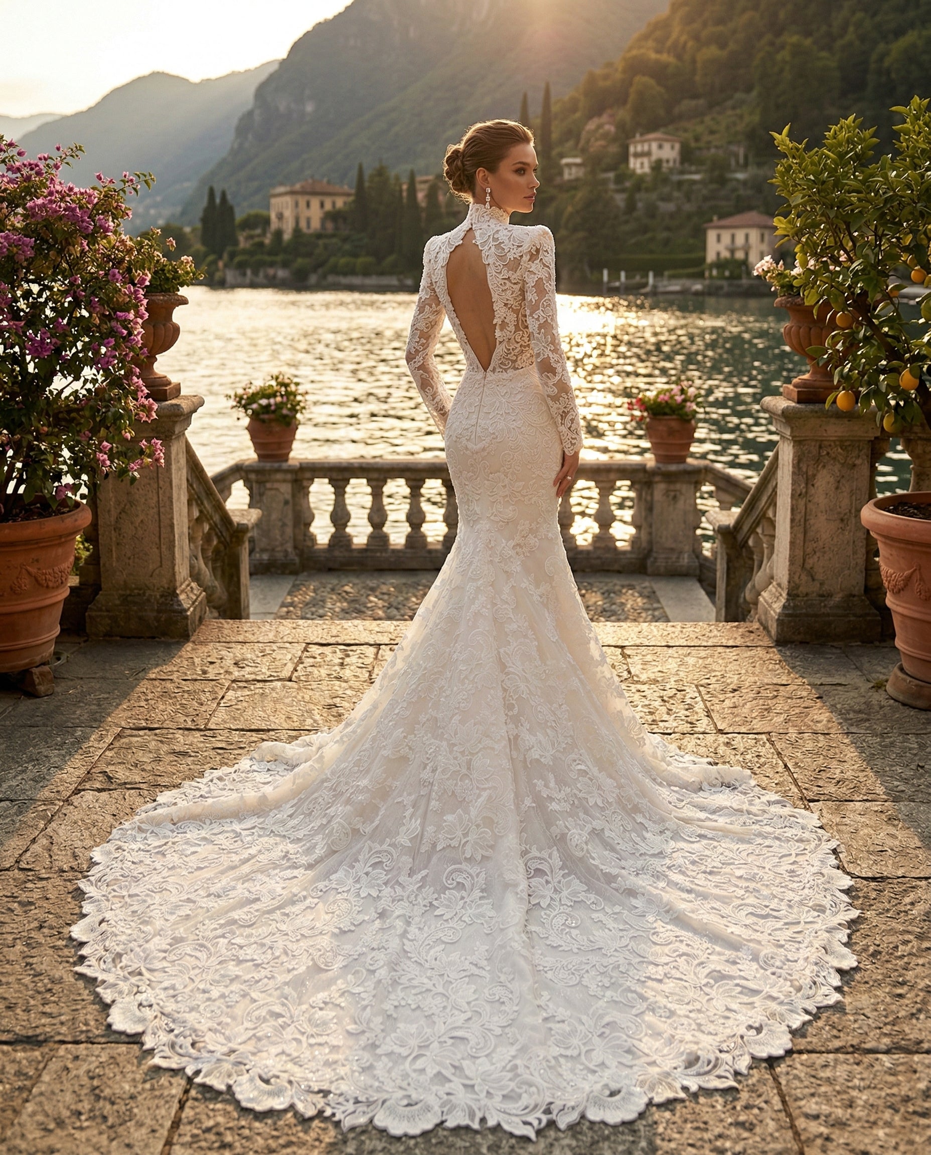 Abito da Sposa a Sirena in Pizzo con Maniche Lunghe e Collo Alto - MARA RAMIREZ - MODELLO SPR300
