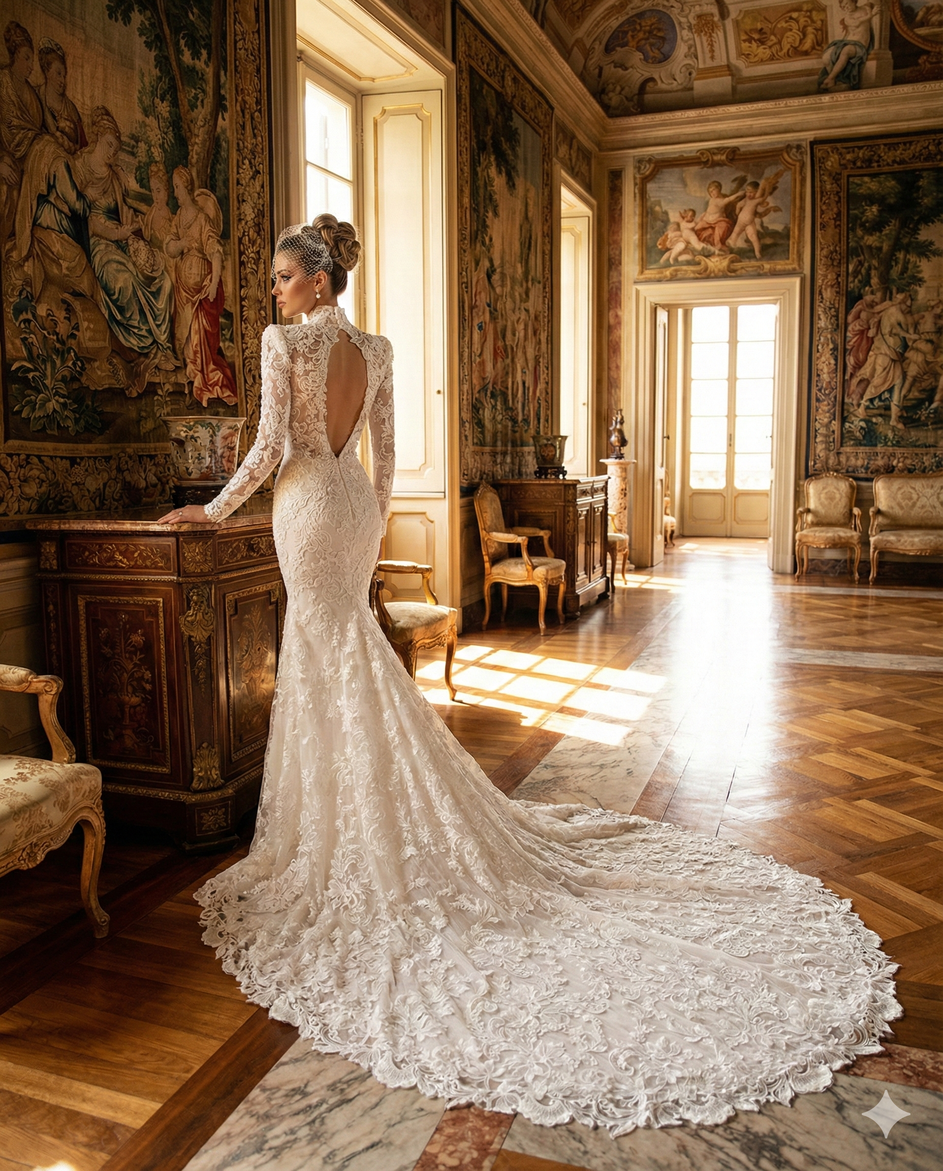 Abito da Sposa a Sirena in Pizzo con Maniche Lunghe e Collo Alto - MARA RAMIREZ - MODELLO SPR300
