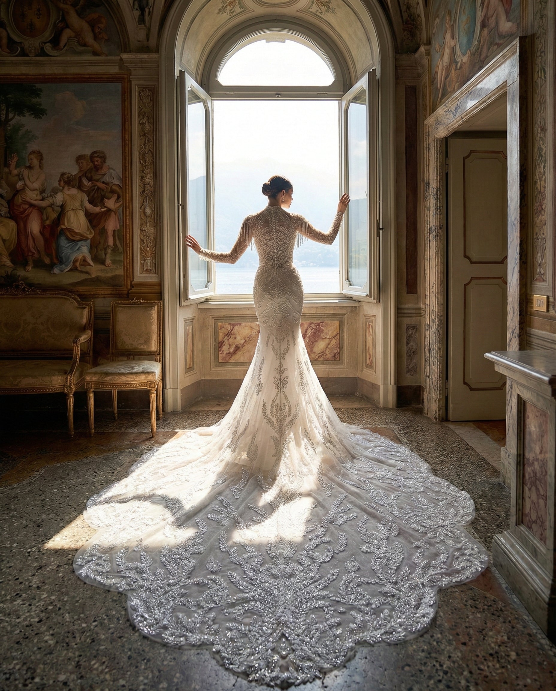 Abito da Sposa a Sirena Haute Couture con Collo Alto e Maniche Lunghe Ricamate – MARA RAMIREZ - Modello SPR 305
