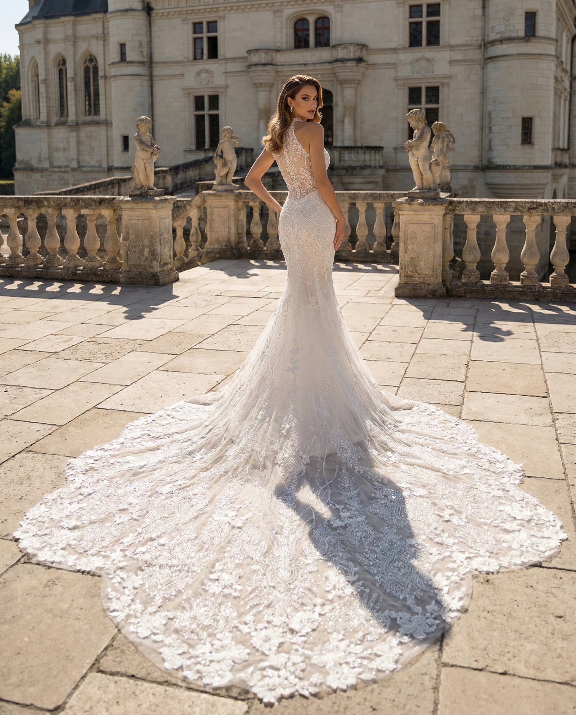 Abito da Sposa a Sirena Gioiello con Mantella e Scollo a Goccia - MARA RAMIREZ - Modello SPR 307