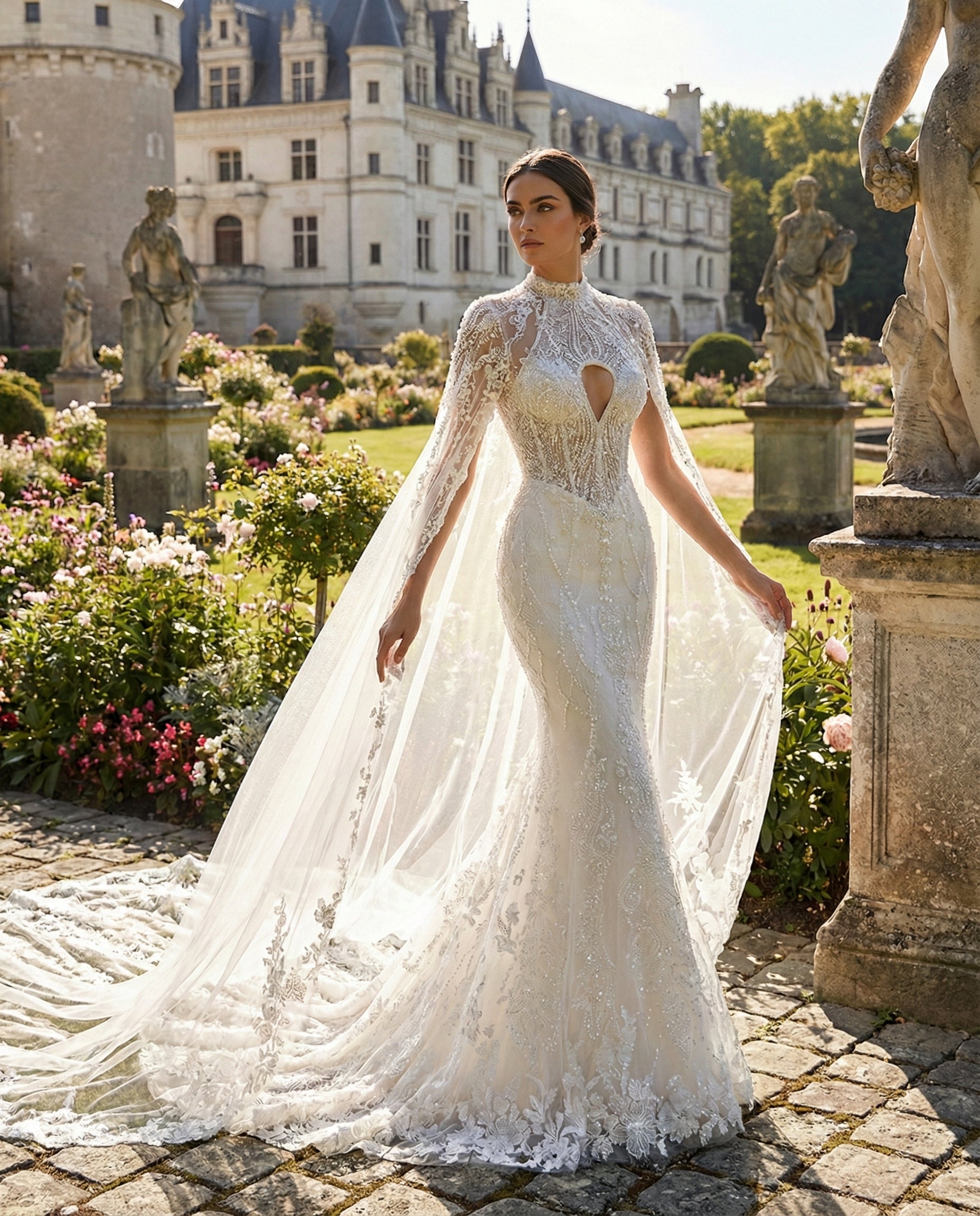 Abito da Sposa a Sirena Gioiello con Mantella e Scollo a Goccia - MARA RAMIREZ - Modello SPR 307