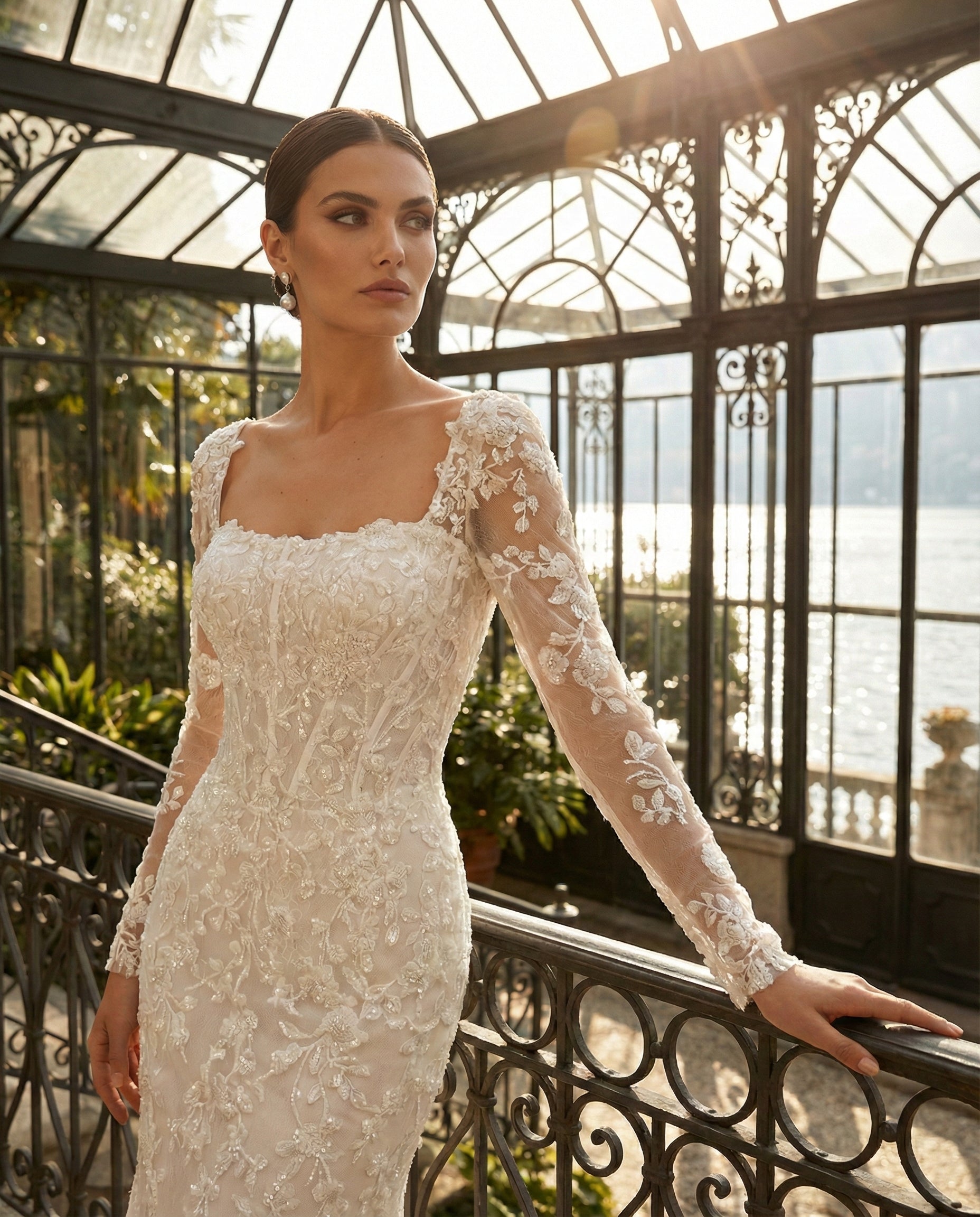 Abito da Sposa a Sirena in Pizzo Floreale con Maniche a Illusione e Spalle Scoperte - MARA RAMIREZ - MODELLO SPR318