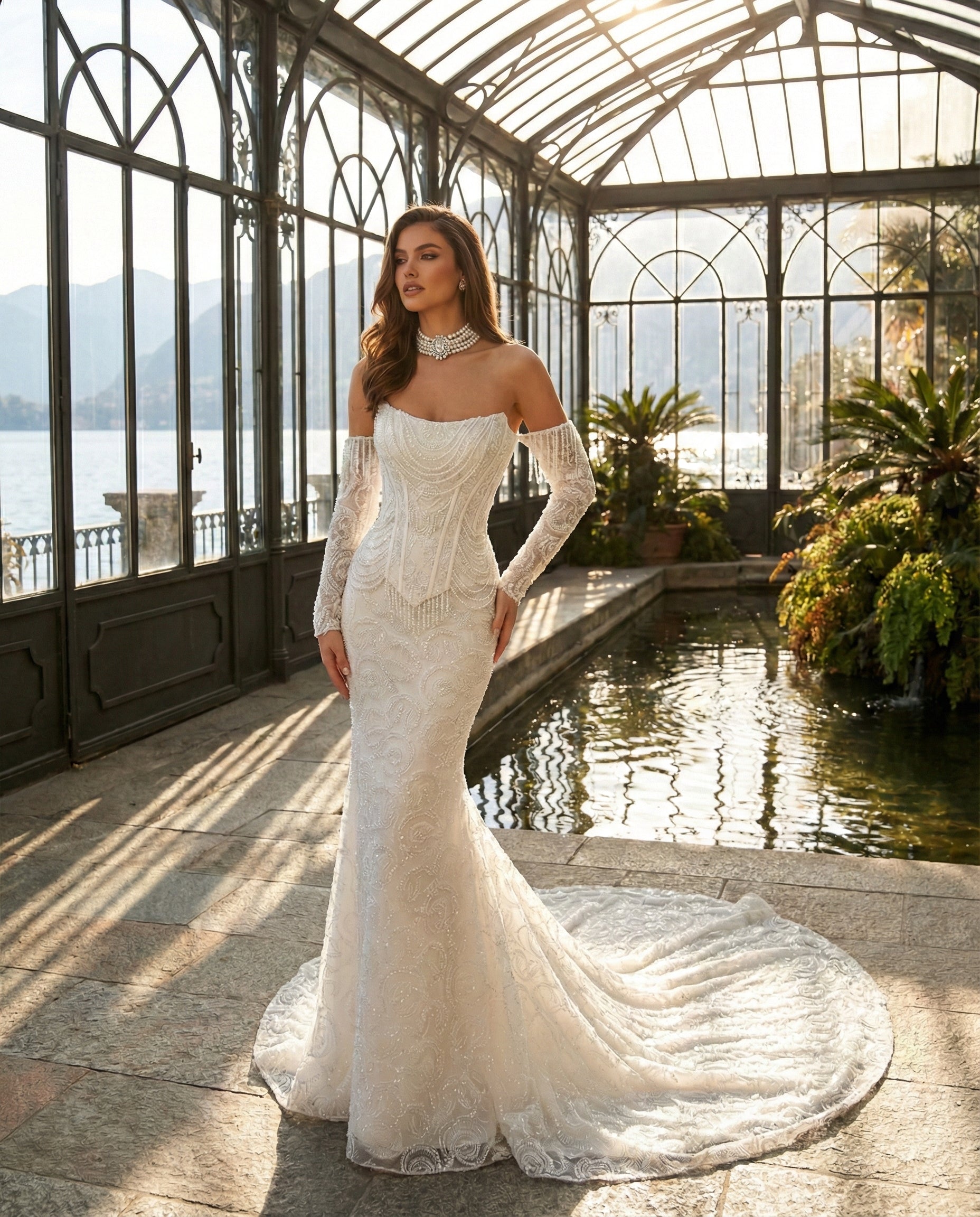 Abito da Sposa a Sirena Lussuoso con Corsetto Strutturato e Maniche Ricamate Removibili - MARA RAMIREZ - SPR321